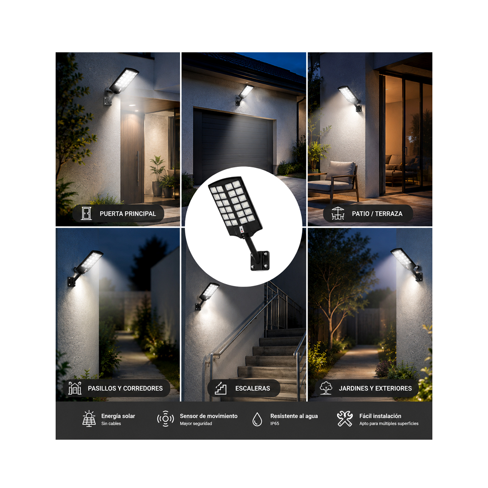 Lampara Solar Recargable Negra 34x60cm