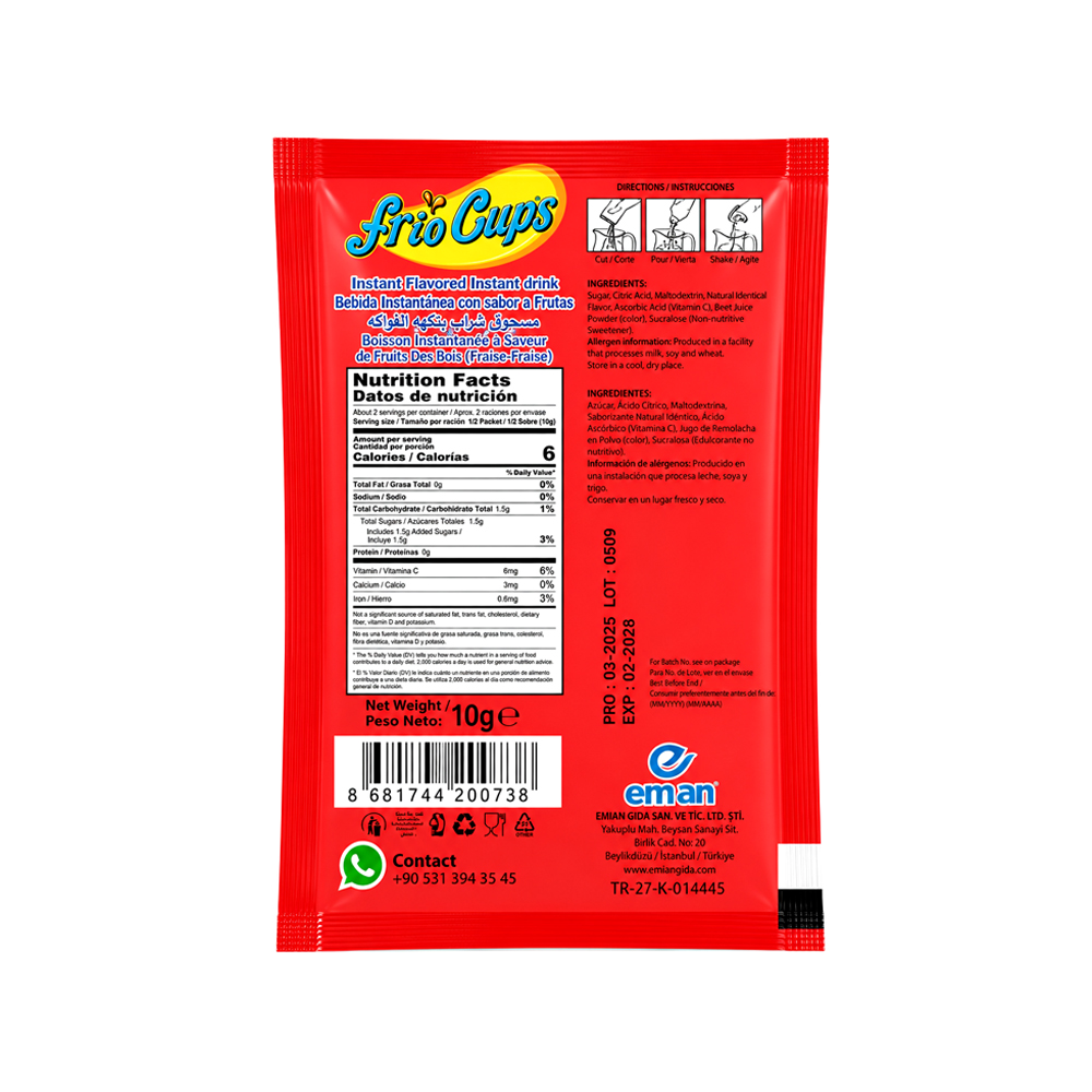 Refresco en polvo Frio Cups Sabor Fresa (10g)