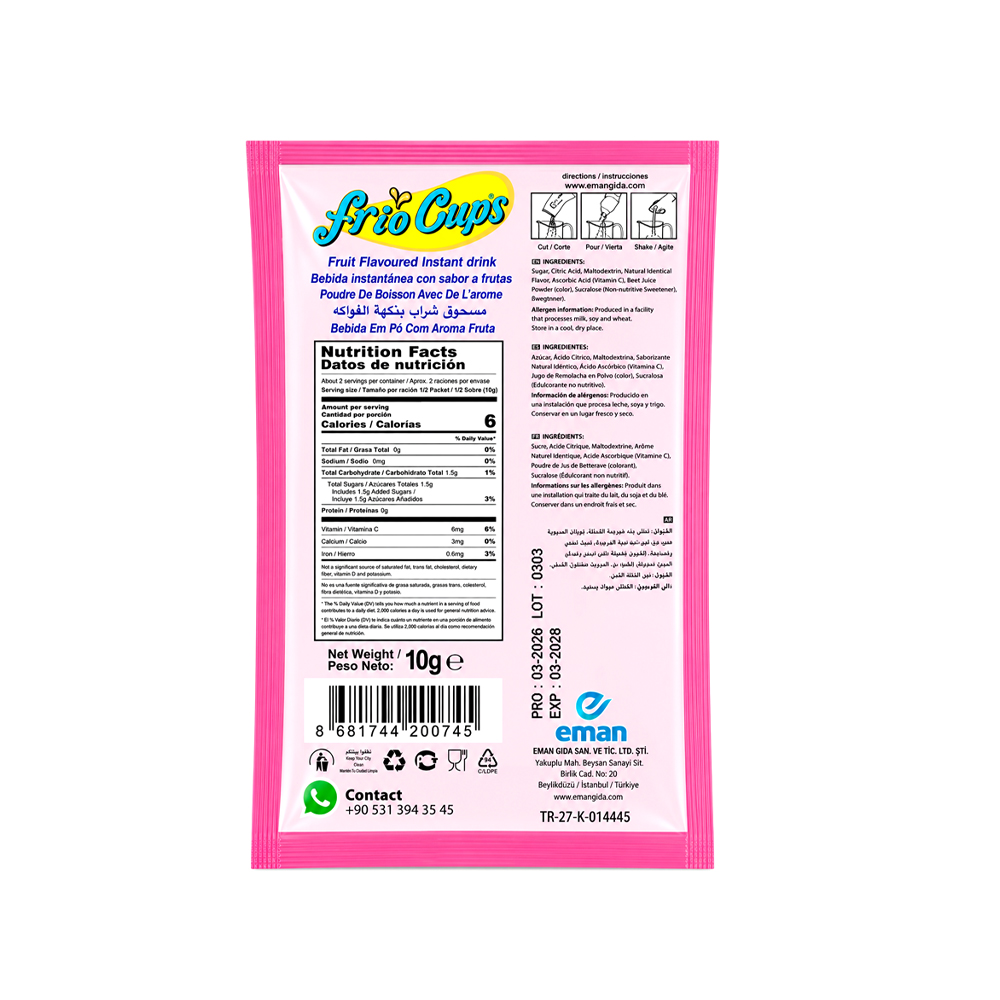 Refresco en polvo Frio Cups Sabor Guayaba (10g)