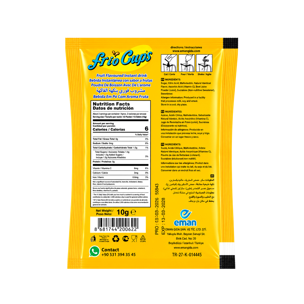 Refresco en polvo Frio Cups Sabor Mango (10g)