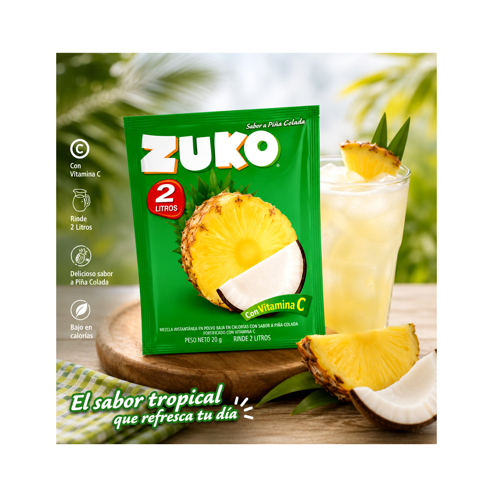 Pack de 10uds Refresco Zuko de Piña Colada (20g)
