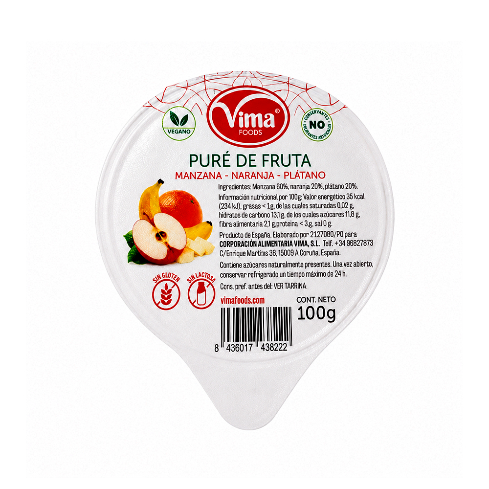 Puré de Fruta de Manzana-Naranja-Plátano Vima (100g)