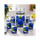 Jarra de Cristal con 6uds de Vasos con Diseño de Rosas Azules