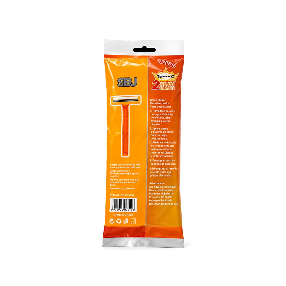 Paquete de 10uds de Cuchilla de Afeitar SBJ Color Mandarina