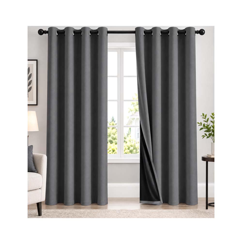 Cortinas de Argollas Tapa Sol Color Gris Fuerte (132x213cm)