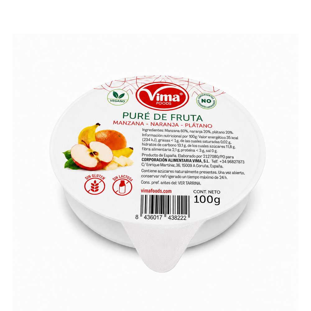 Puré de Fruta de Manzana-Naranja-Plátano Vima (100g)
