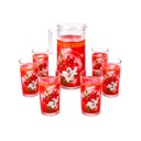 Jarra de Cristal con 6uds de Vasos con Diseño de Lirios Rojos y Blancos