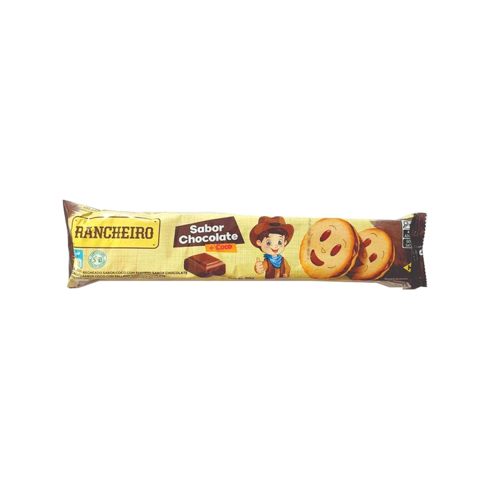 Galletas rellenas sabor chocolate y coco Rancheiro (90 g)