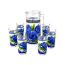Jarra de Cristal con 6uds de Vasos con Diseño de Rosas Azules