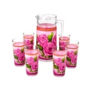 Jarra de Cristal con 6uds de Vasos con Diseño de Rosas Moradas